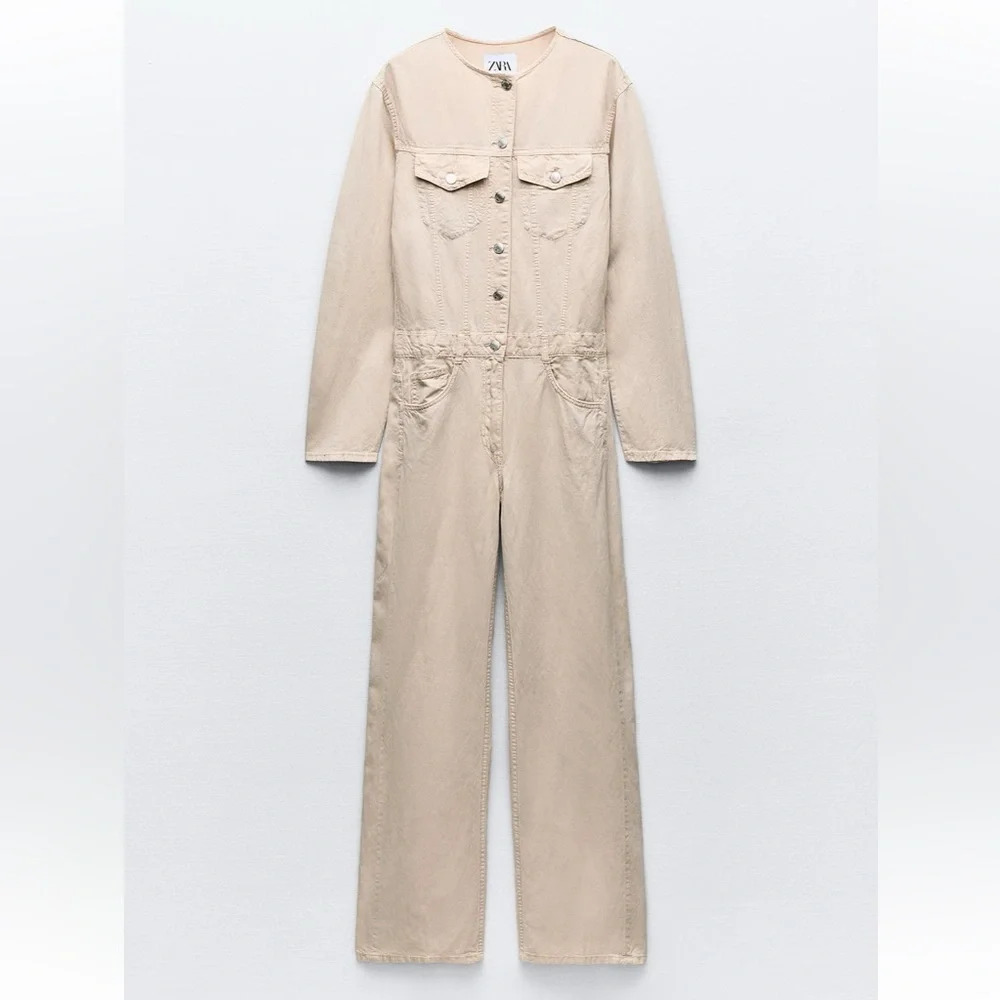 ZARA LONG FLOWY CREAM JUMPSUIT